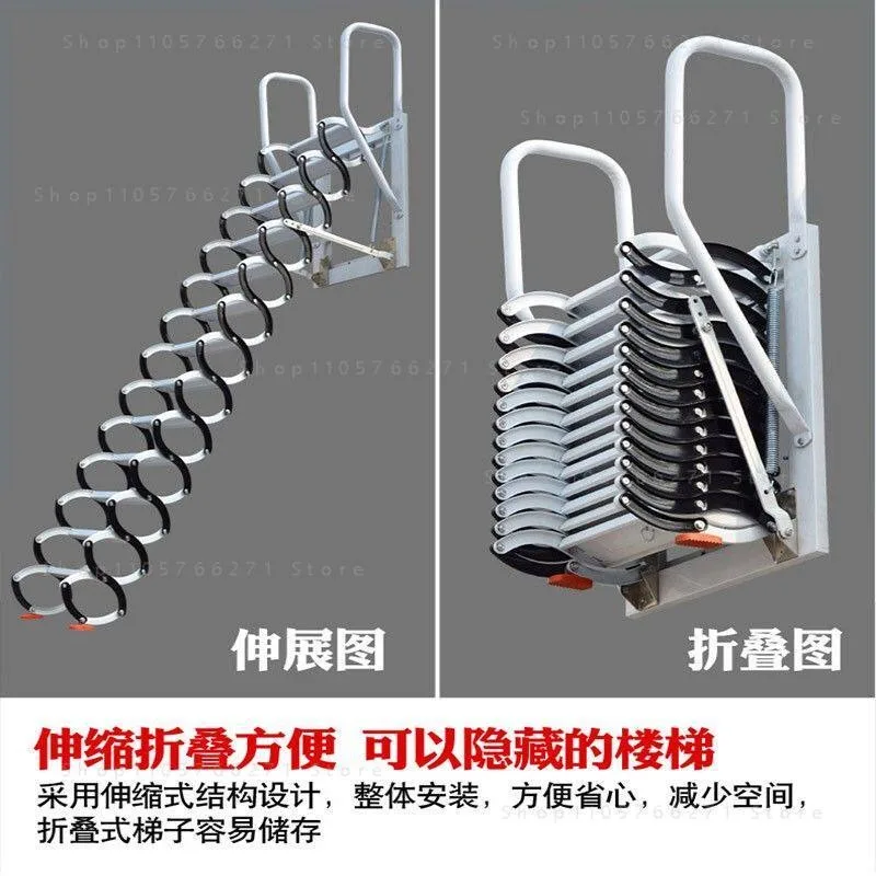 Attic Telescopic Ladder Foldable Loft Stairs Heavy Duty Wall Mounted Retractable Fire Escape Ladder for Home Villa view 3