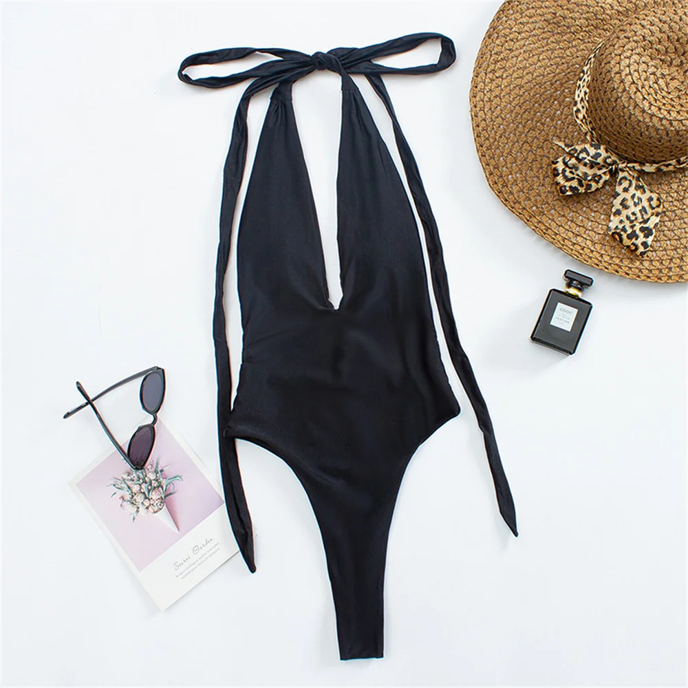 

Сексуальный бандажный комплект бикини с глубоким V-образным вырезом и открытой спиной, купальник-монокини с высокими штанинами, пуш-ап, отпускные купальники, женские пляжные наряды, купальные костюмы