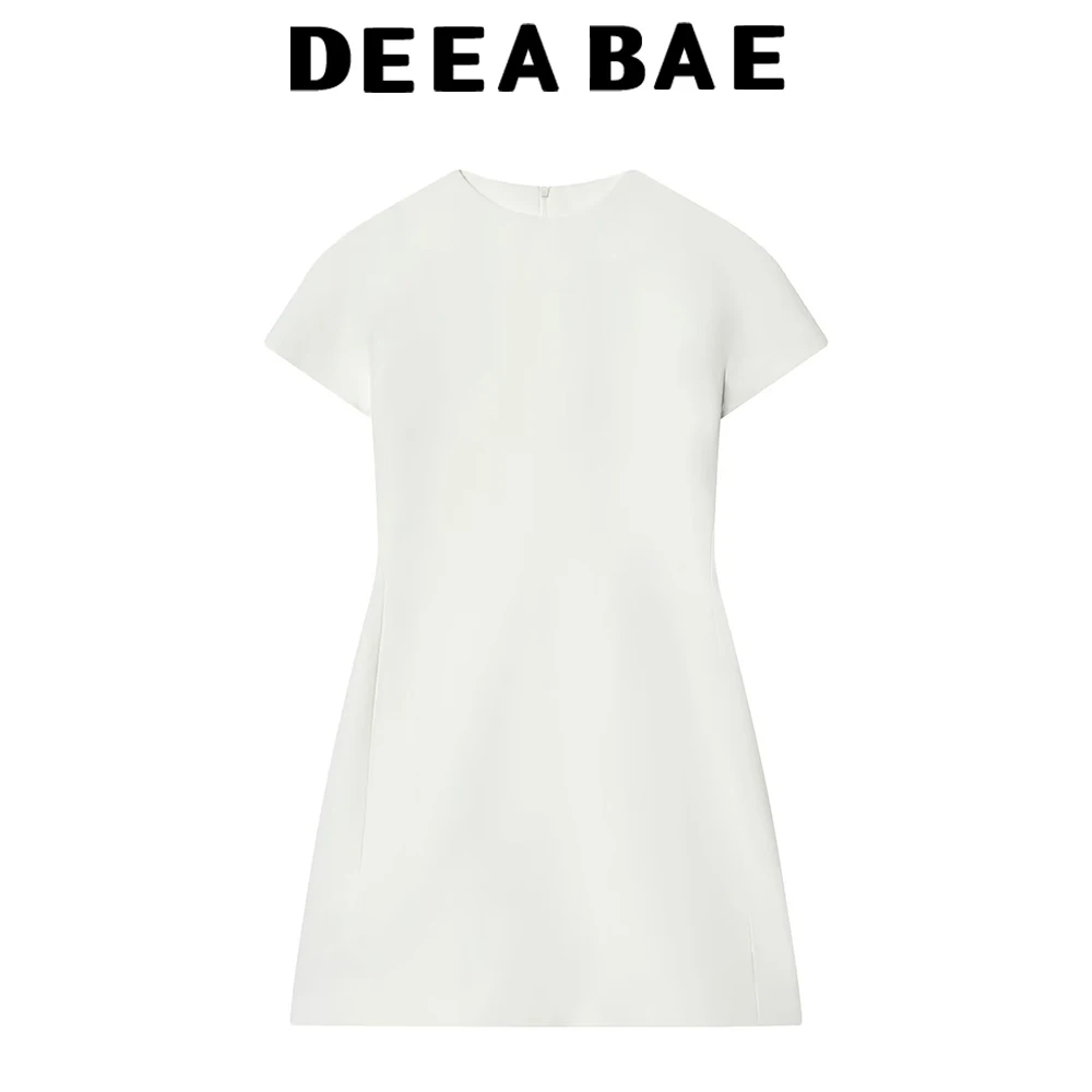 

DEEABAE Новая весенняя женская одежда в минималистском стиле, короткое платье с молнией и прямым подолом, с короткими рукавами и круглым вырезом