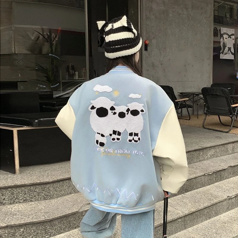

​ 2024, весенне-осенняя бейсбольная куртка в стиле ретро для женщин, свободное студенческое пальто с вышивкой и надписями, универсальная уличная одежда ​