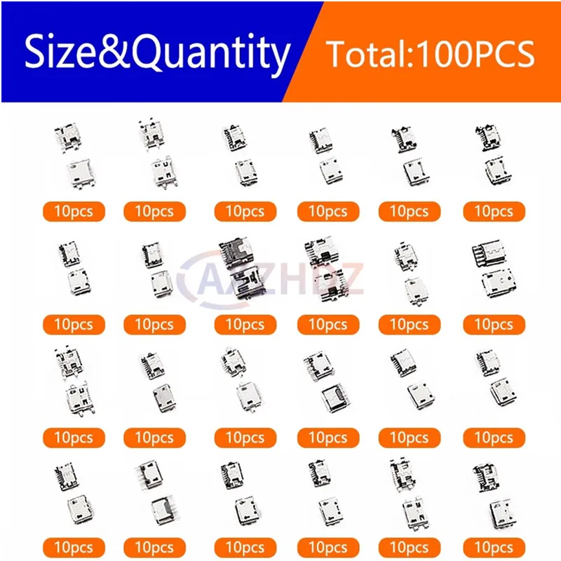 240Pcs 24 Models Micro USB Connector Kit Female Mini Usb Soldering Connectors Diy For MP3/4/5 Samsung Huawei SMD DIP Socket Kit