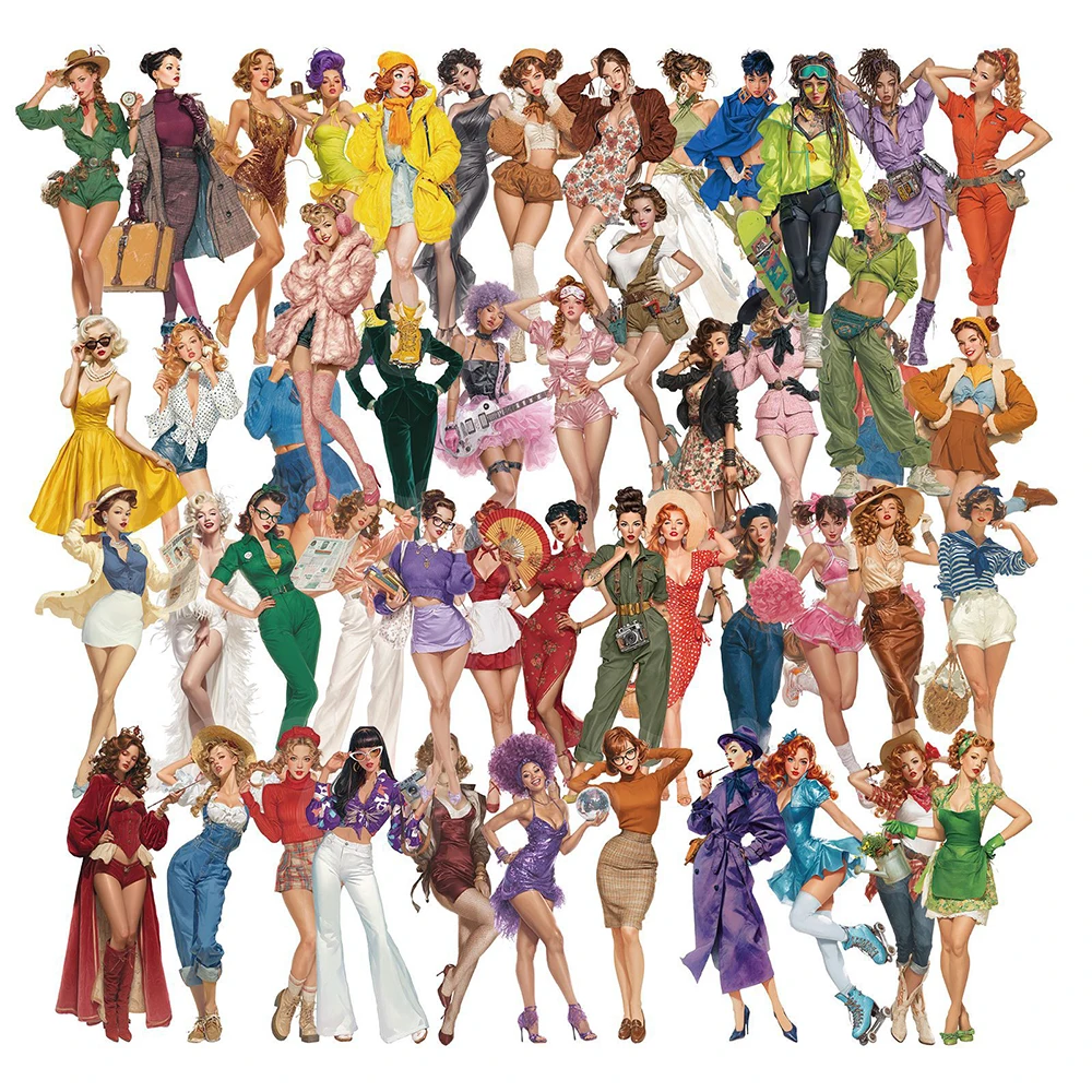 10/30/50 قطعة شفافة الرجعية البوب نمط فتاة ملصقات المشارك مثير دبوس يصل الفتيات الشارات DIY بها بنفسك الأمتعة الهاتف الغيتار الكبار ملصق لعبة