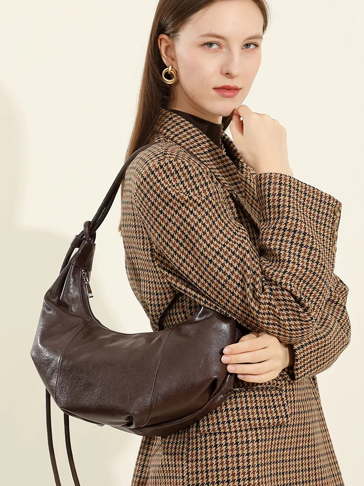 YANATARI Dumpling bag leather bag Soft Leather Large Capacity minimalist shoulder bag women female luxury moon bag handbag