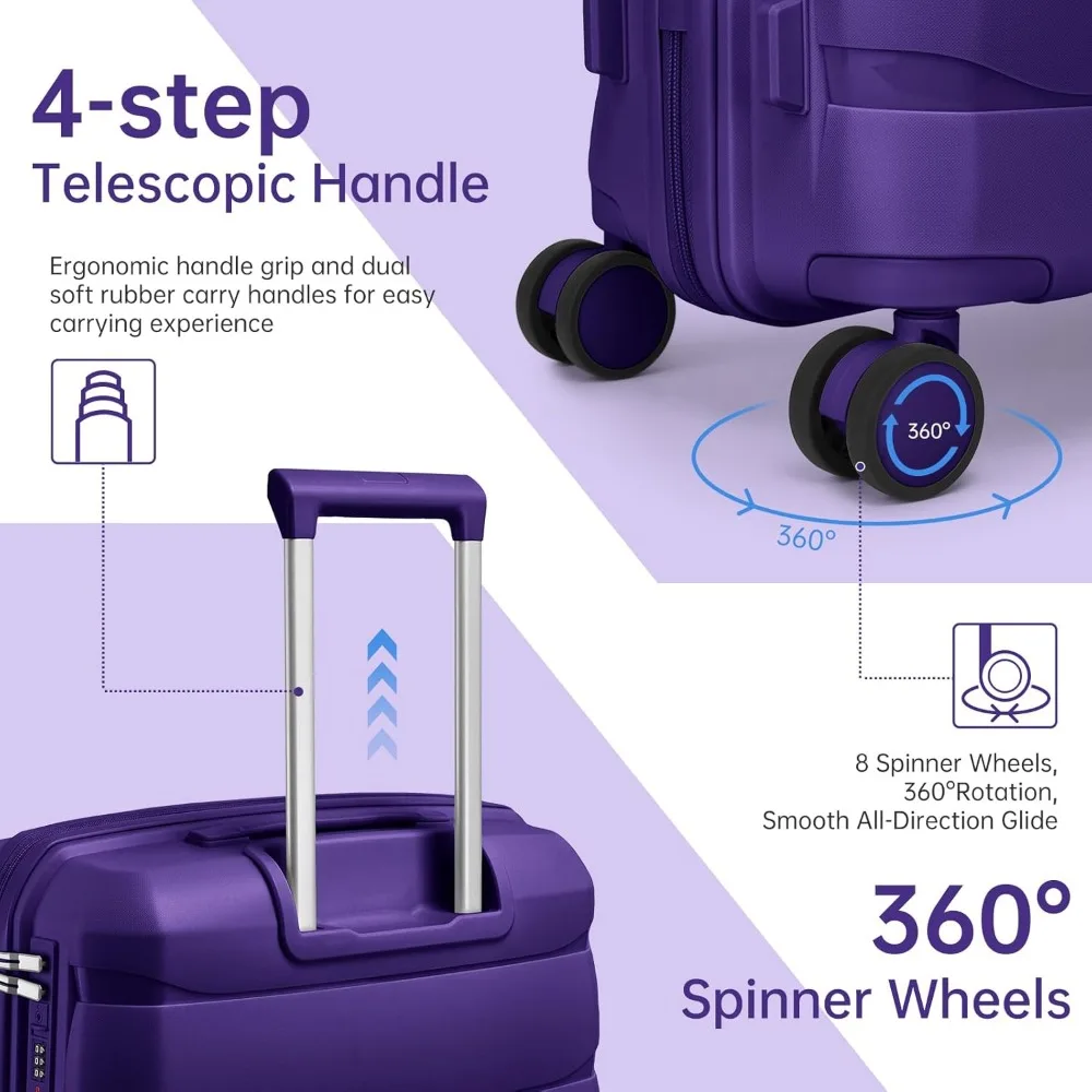 Spinner Wheels Hardshell Carry-On Luggage, 22 Inch Polypropylene Suitcase, Airline Approved, Travel Essential