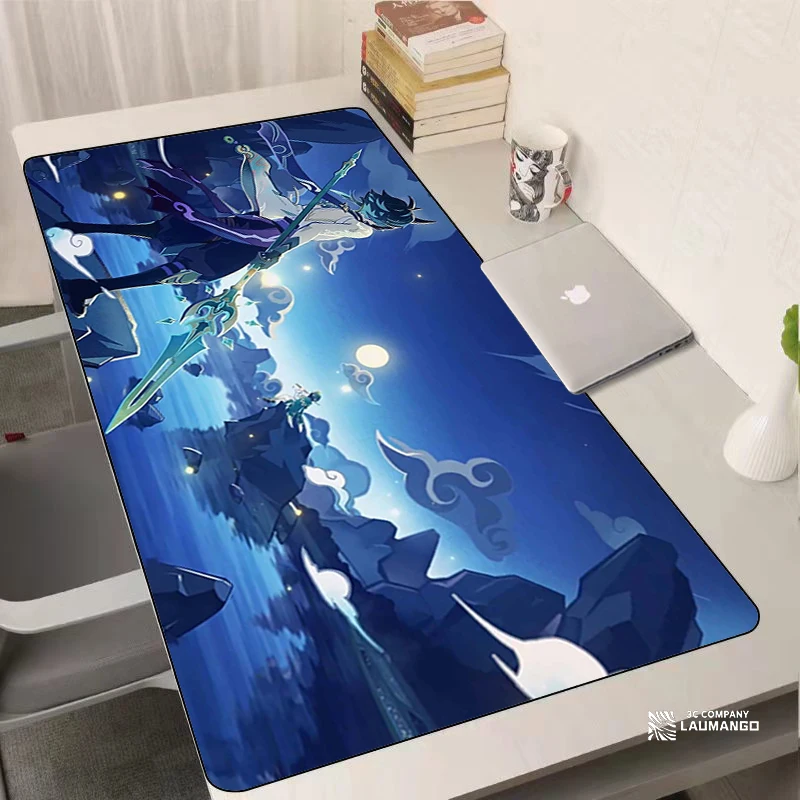 Genshin impacto mouse pad grande pc gamer gabinete teclado tapetes de mesa anime xiao tapete de mesa acessórios de jogos de computador mousepad xxl