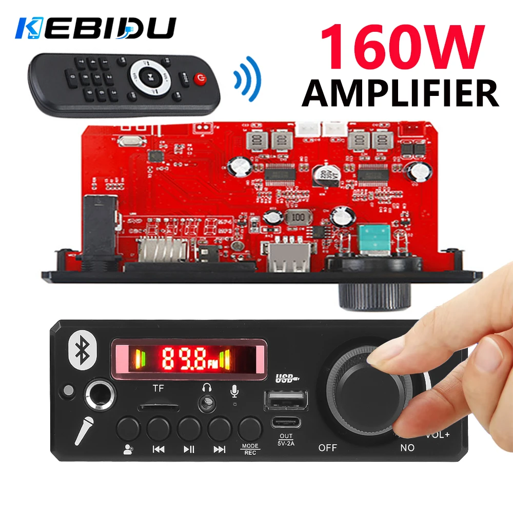 KEBIDU 160W Verstärker Bluetooth MP3 WMA Decoder Board DIY Freisprecheinrichtung Auto MP3-Player Mikrofon Radio Drahtloser Musik-Player für Lautsprecher
