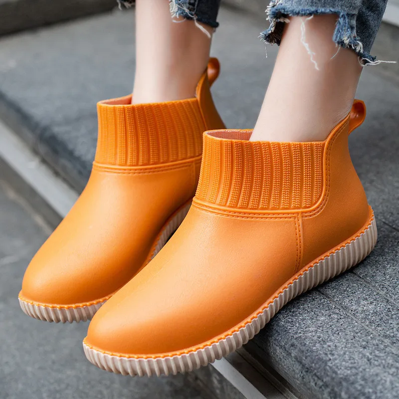 Fashion Rain Boots Women\'s Galoshes Ladies Shoes Walking Non-slip Waterproof Ankle Rainboots Female Home Garden Work Short Boots
