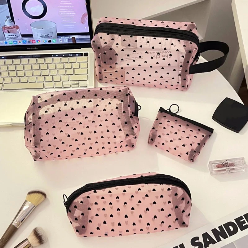 1PC Love Print Portable Makeup Storage Bag for Women Large Capacity Multifunction Transparent Organizer Pouch