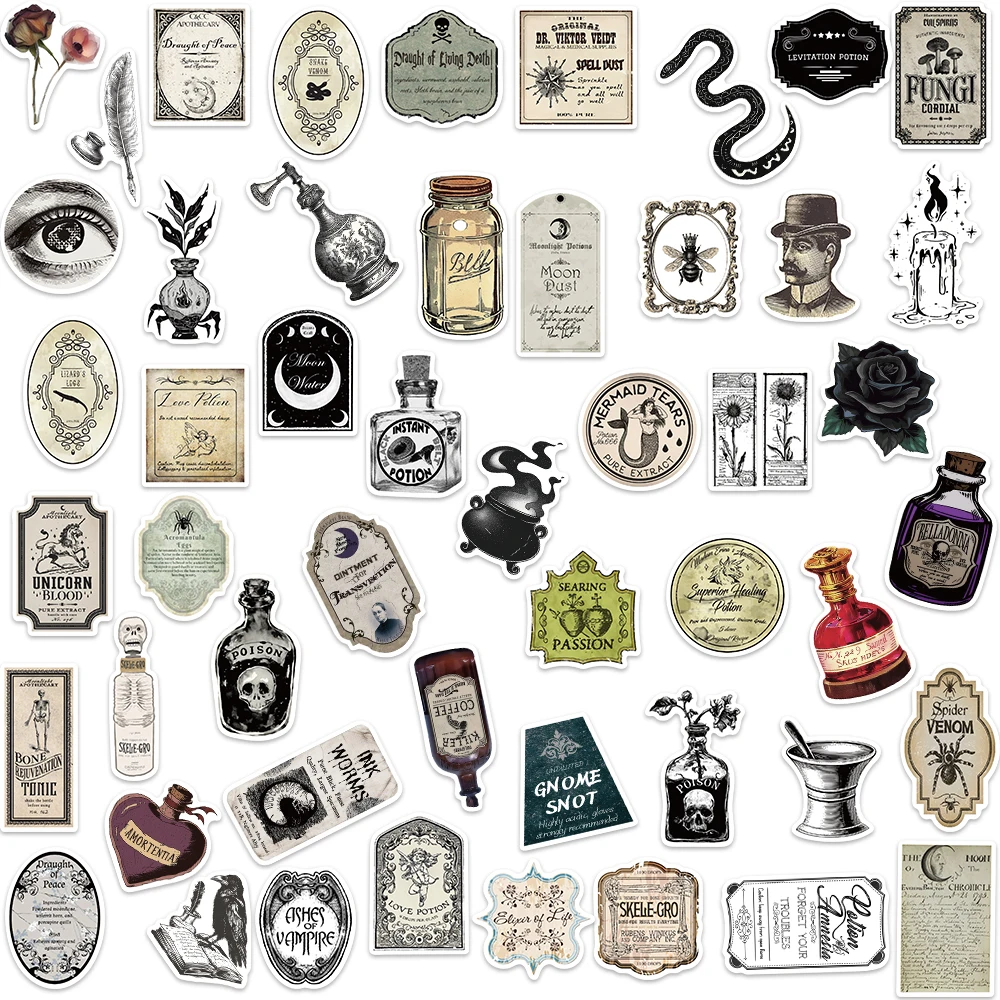 50/100PCS Gothic Pharmacist Potion Label stickers Label Graffiti Laptop Fridge Waterproof Cool Decorative Guitar DIY Sticker Toy