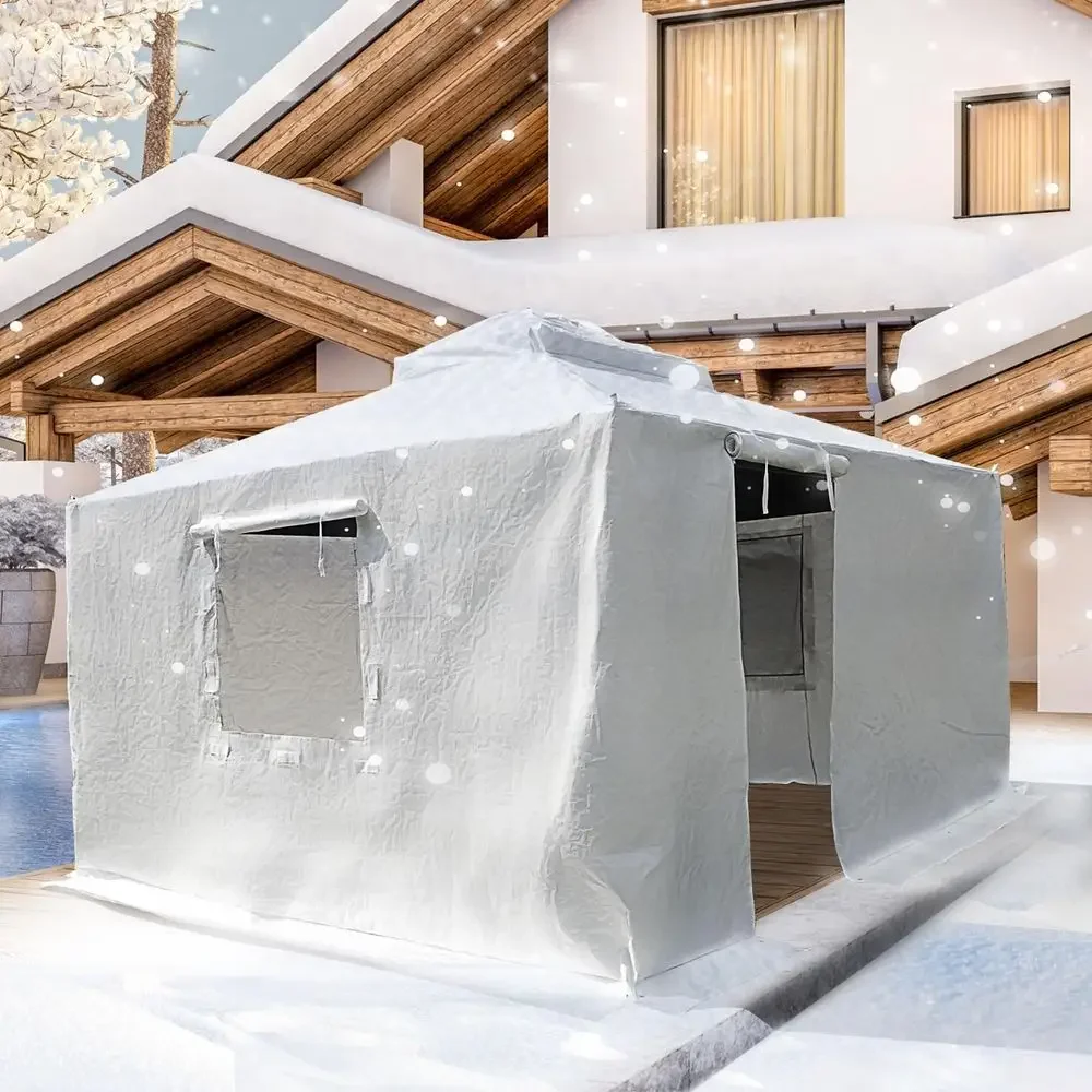 All-Season Waterproof Gazebo Cover with Sidewalls and Ventilated Mesh Windows, Suitable for 10' x 12' Outdoor Gazebos, White