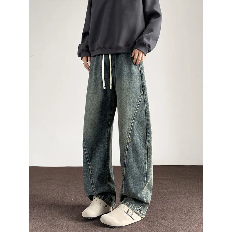 

High Street Style Men's Jeans Wide Leg Slim Leg Denim Pants Vintage Washed Jeans