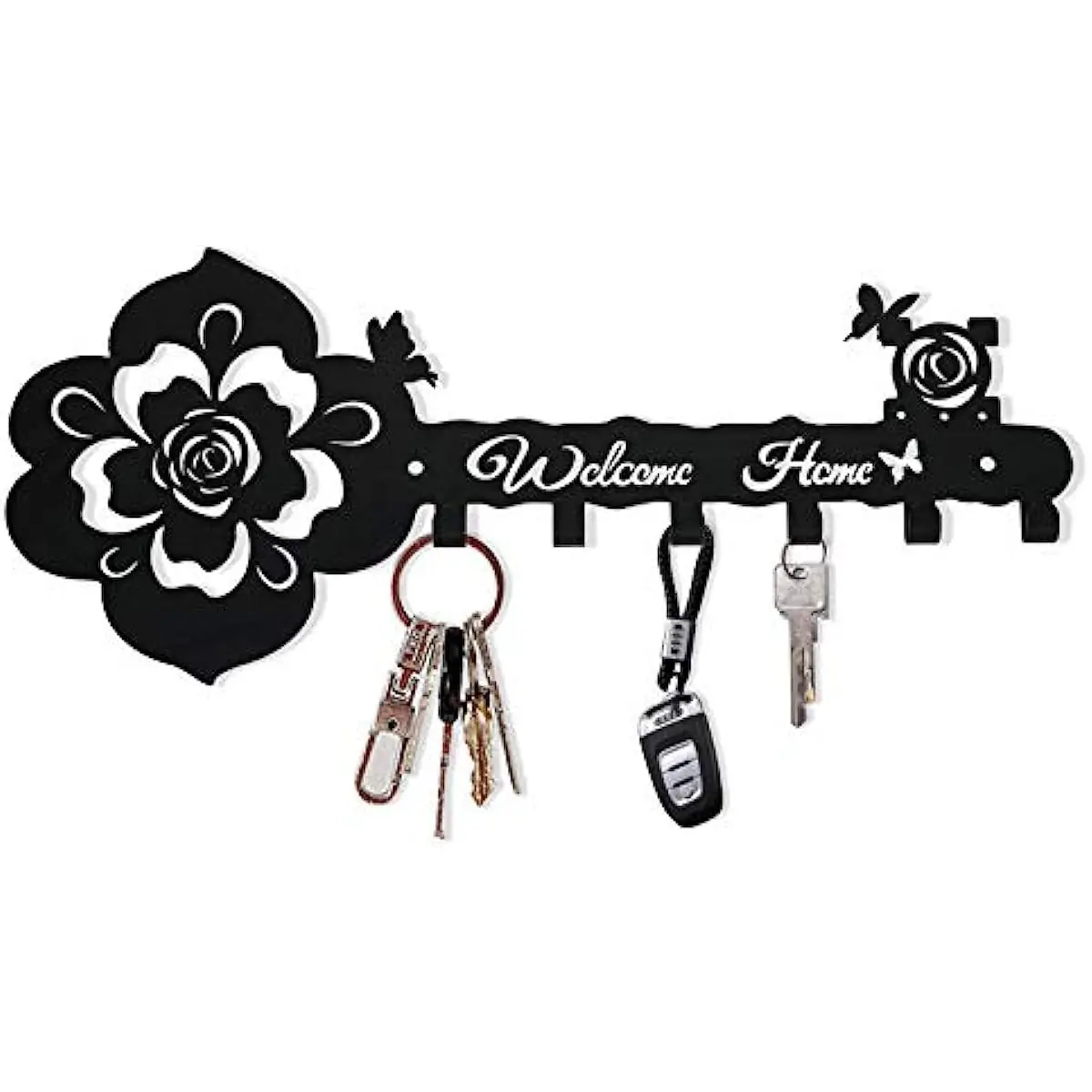 Deveosa Key Hooks Holder for Wall Decorative Small Black Entryway Welcome Home Sign Key Hanging Hangers Wall Mounted Racks