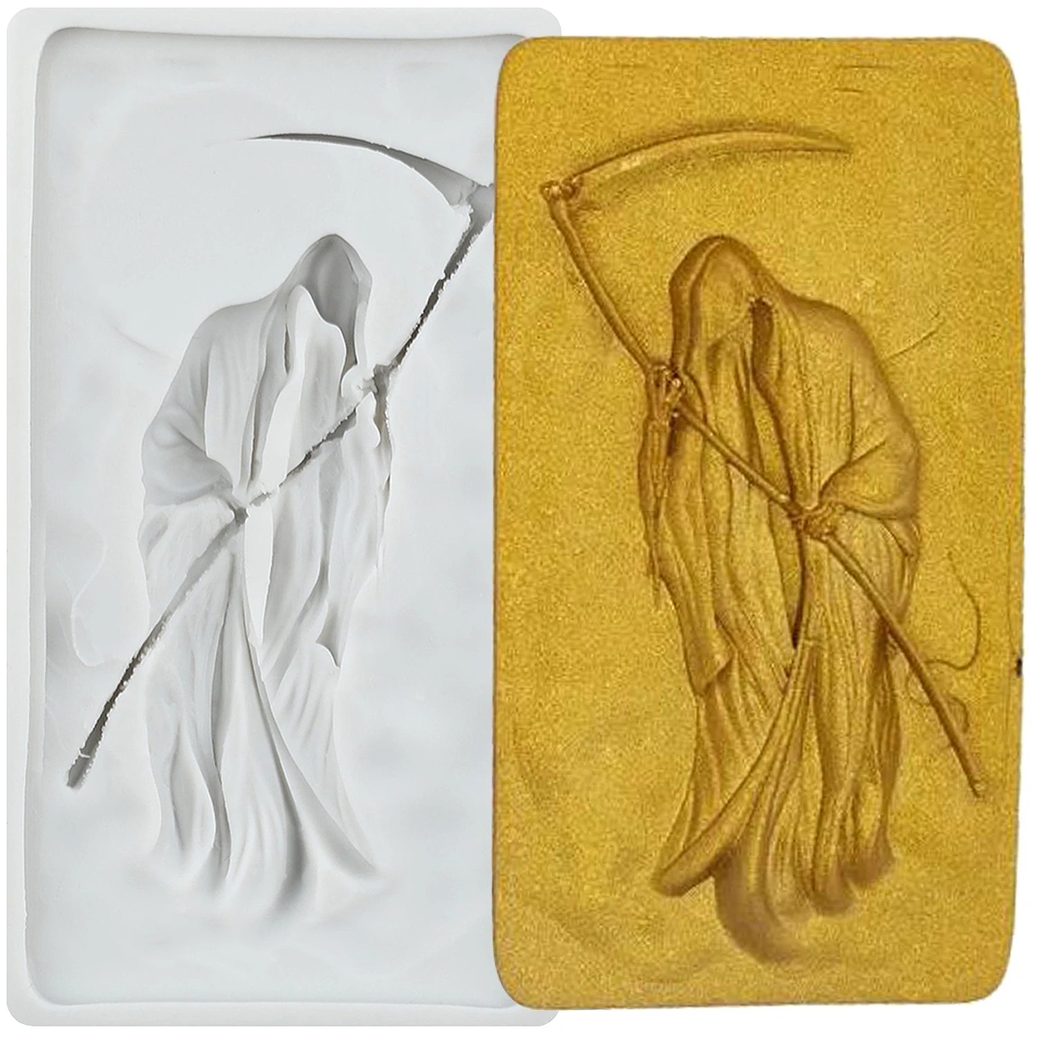 Halloween Death Silicone Molds Sickle Death God Fondant Cake Decorating Tools Cupcake Topper Candy Craft Gum Paste Polymer Clay