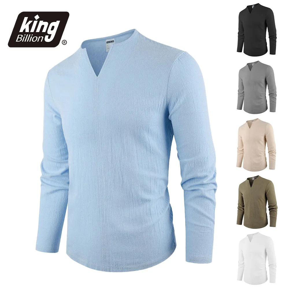 Herren-T-Shirt aus Baumwolle und Leinen, V-Ausschnitt, langärmelig, lässige T-Shirts, einfarbig, leicht, atmungsaktiv, gemütlich, Tops, modische Herren-T-Shirts