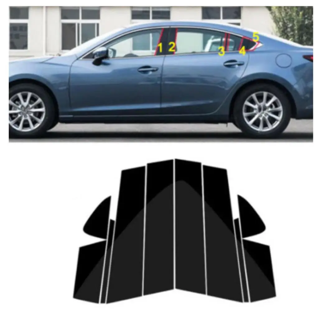 

10PCS Glossy Black Pillar Posts Fit for Mazda 6 Atenza 2014 2015 2016 2017 2018 Window trim Cover Molding