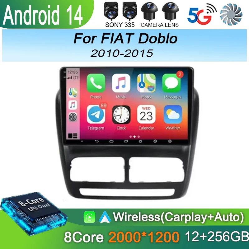

Автомобильный радиоприемник Android 14 для FIAT Doblo 2010 2011 2012-2015 навигация GPS мультимедийный видеоплеер стерео Carplay + автоматический Wi-Fi + 4G BT