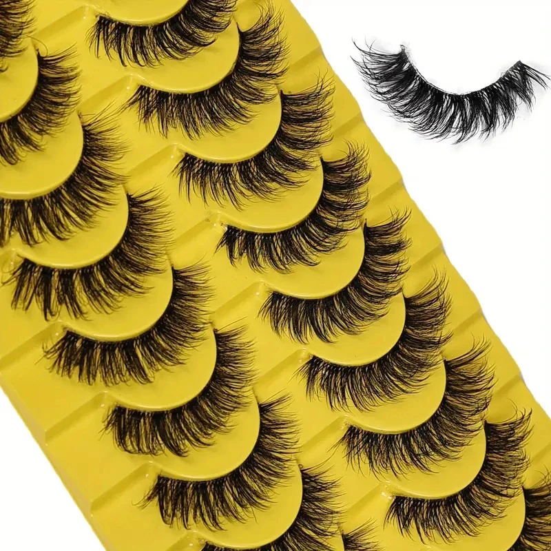10 Pairs D Curl Faux Lashes - Fluffy Anime Cat Eye Doll Style, 8-16mm Length, Reusable, Suitable for Daily, Party, and Holiday U