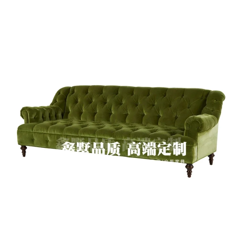 ZK Solid Wood Velvet Sofa Home Sofa for Three People American Small Apartment Living Room Four People