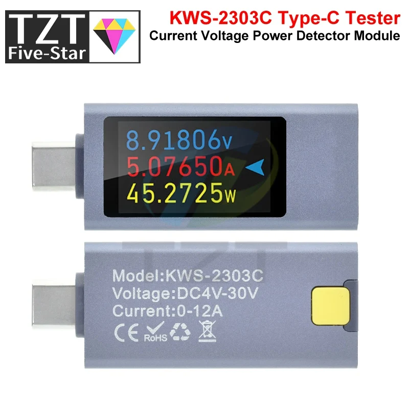 KWS-2303C Multi-function Digital Display DC Voltage Ammeter Power Meter Type-c Cell Phone Charging Tester DC 4-30V 0-12A