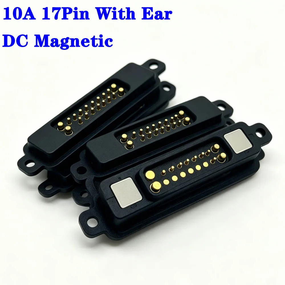 With Ear DC Magnetic Pogo Pin Connector 17P Pogopin Male Female Spring Loaded 10A DC Power Socket Magnetic Connector