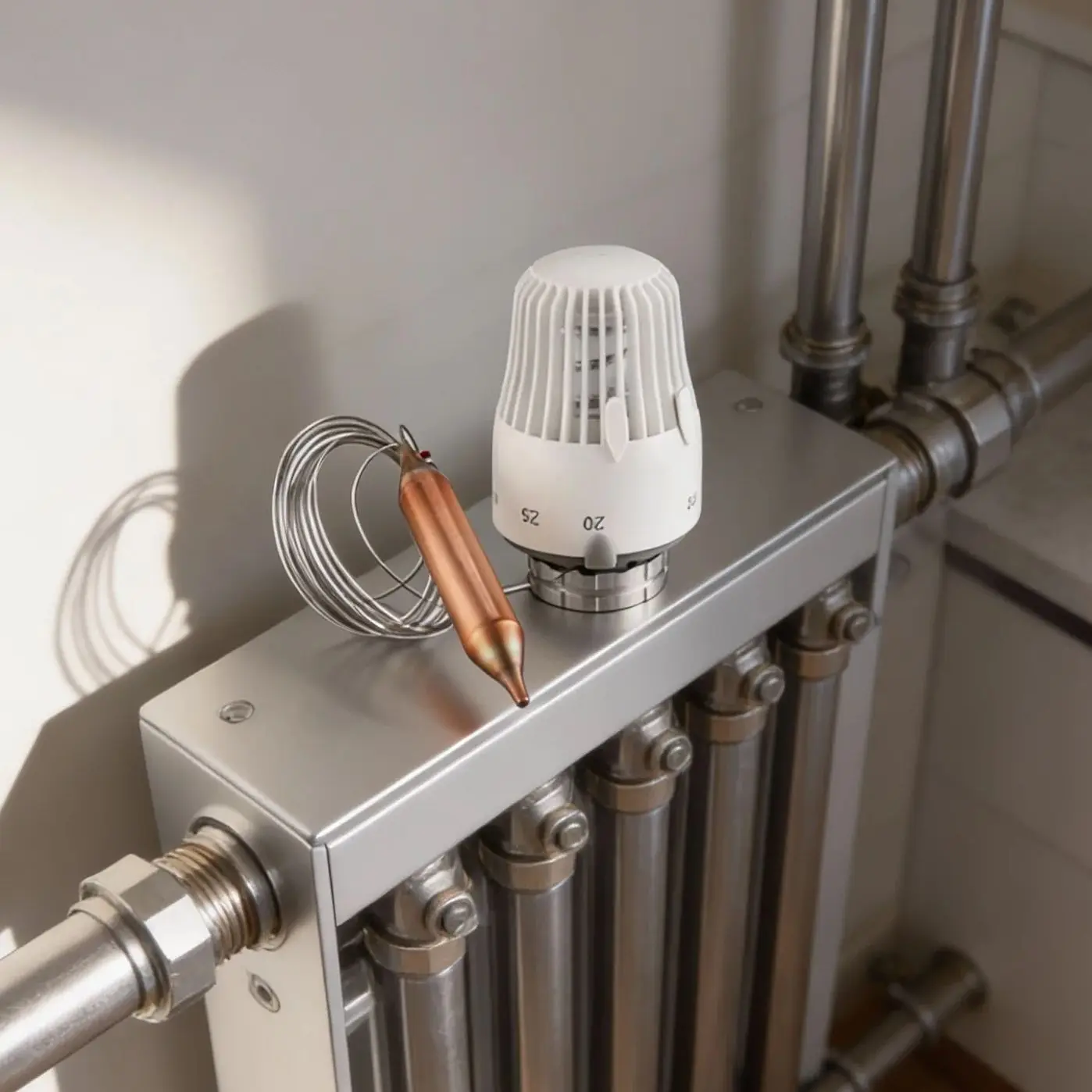 

Головка термостата с дистанционным датчиком K, белая с капиллярной трубкой длиной 2 м, совместимая с клапаном контроля температуры Heimeier