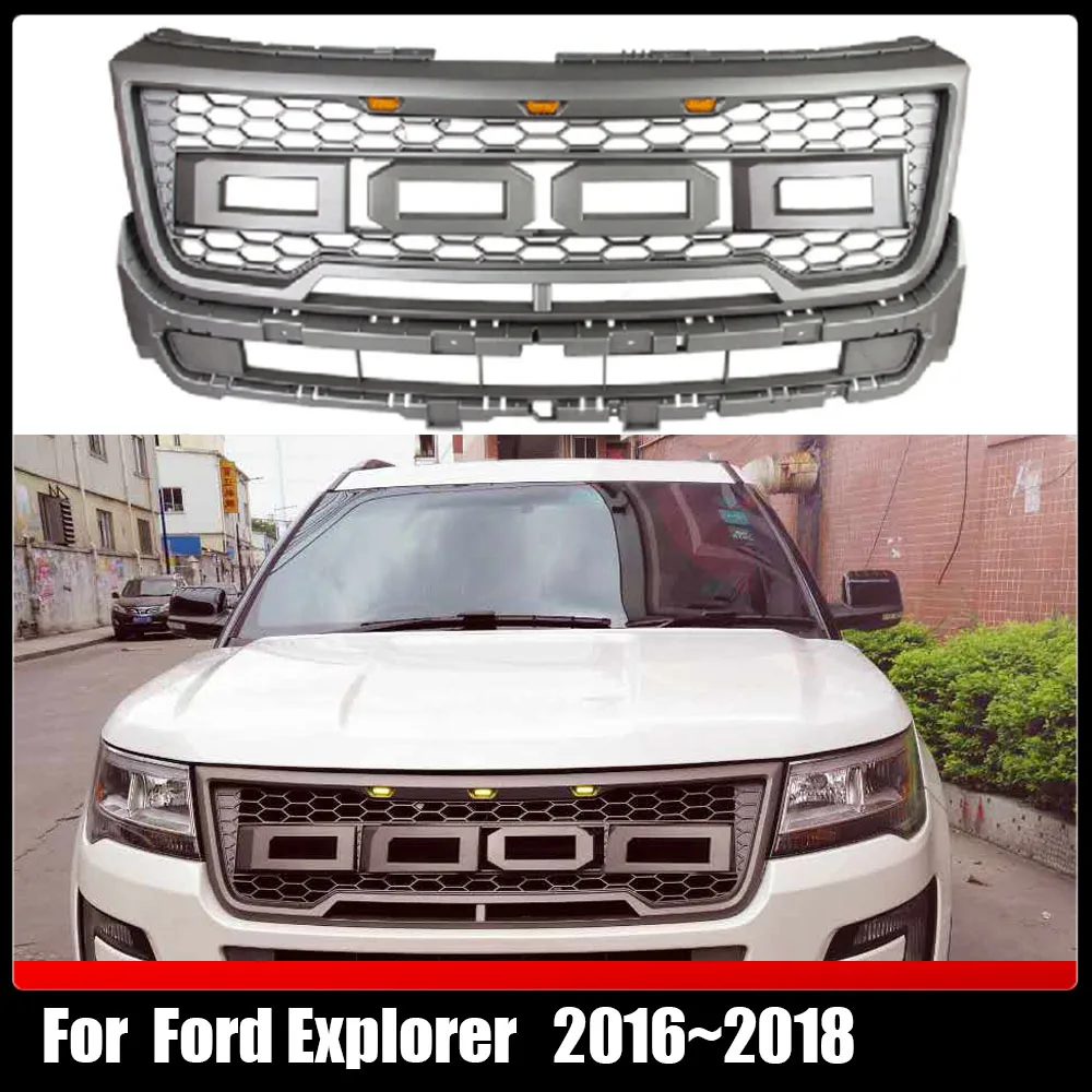 Modified Front Racing Grills LED Grill Mesh Grille Mask Cover Bumper Upper Grille Sport Style For Ford Explorer 2016~2018