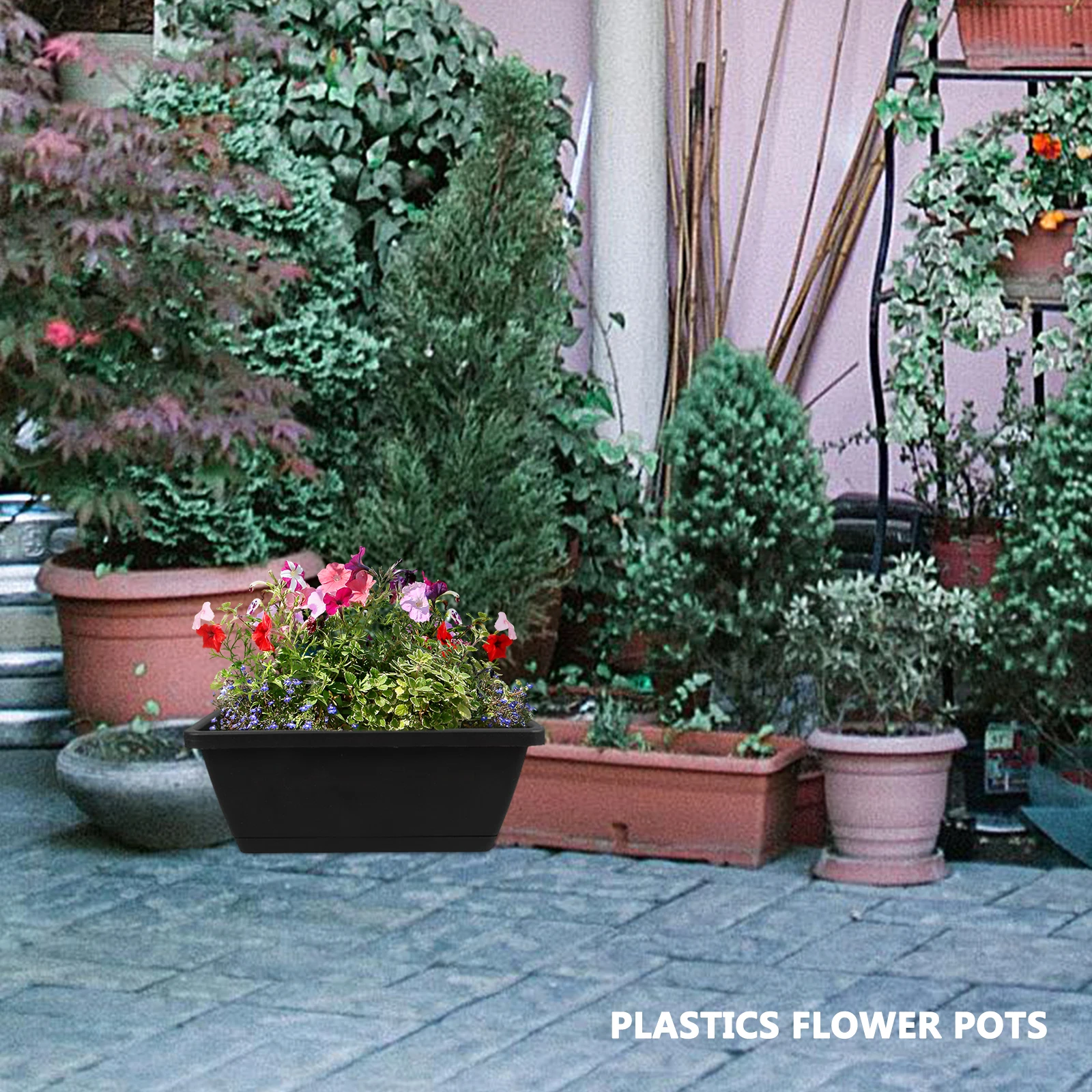 

2Sets Planting Trough Thickened Plastic Flower Pot Garden Balcony Long Vegetable Planter Durable Plastic Planter Holder