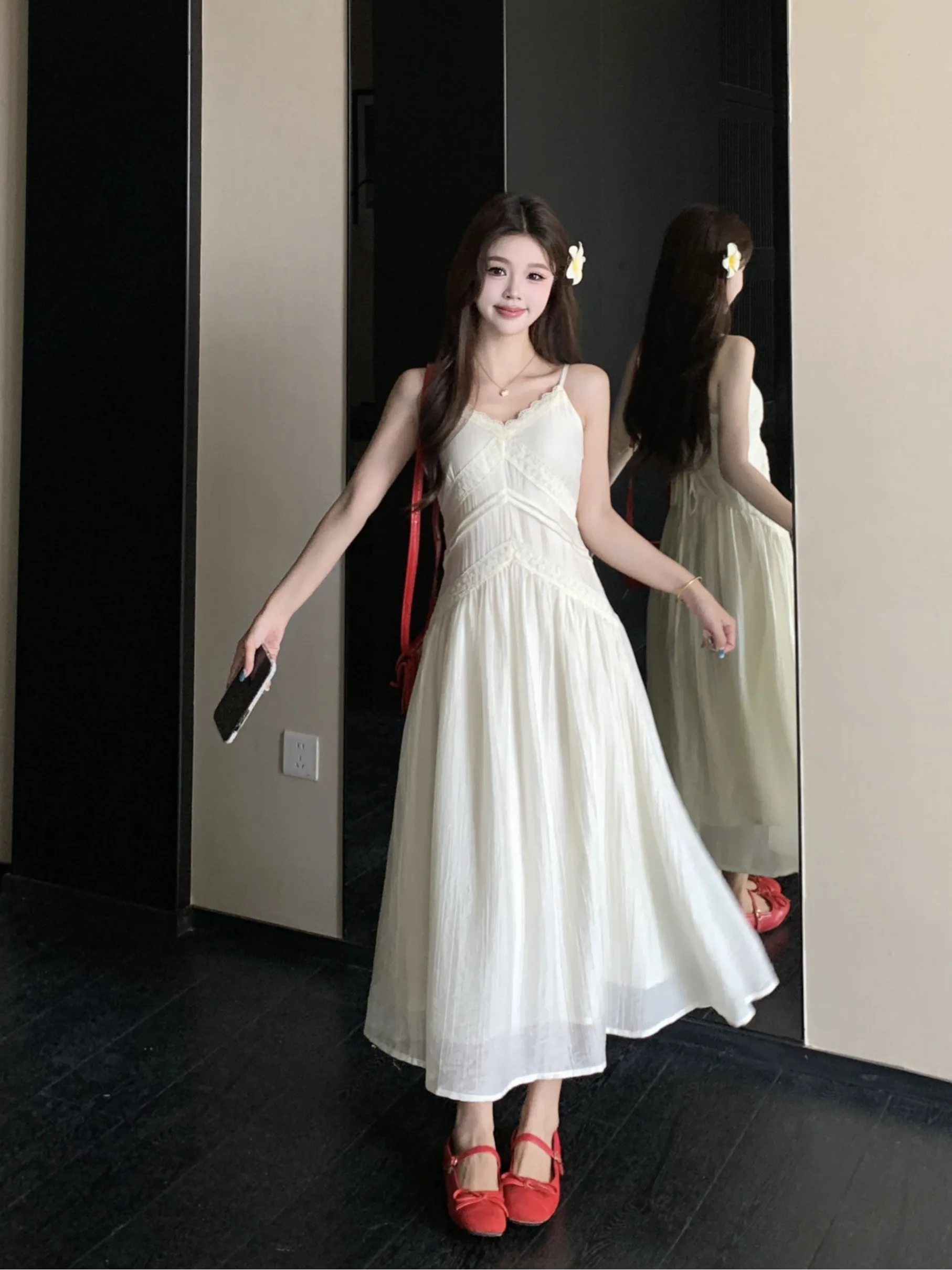 

plus Size Women's Gentle V-neck Short Sleeve Dress Summer New Waist-cinching Slimming Lace Splicing Long Dress