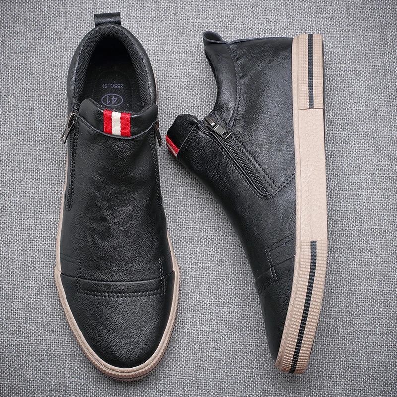 2023 New Style Slip-on Side Zip Men Boots Autumn Fashion High-Top Sneaker Shoes British All-match Casual Wear-Resistant Shoe