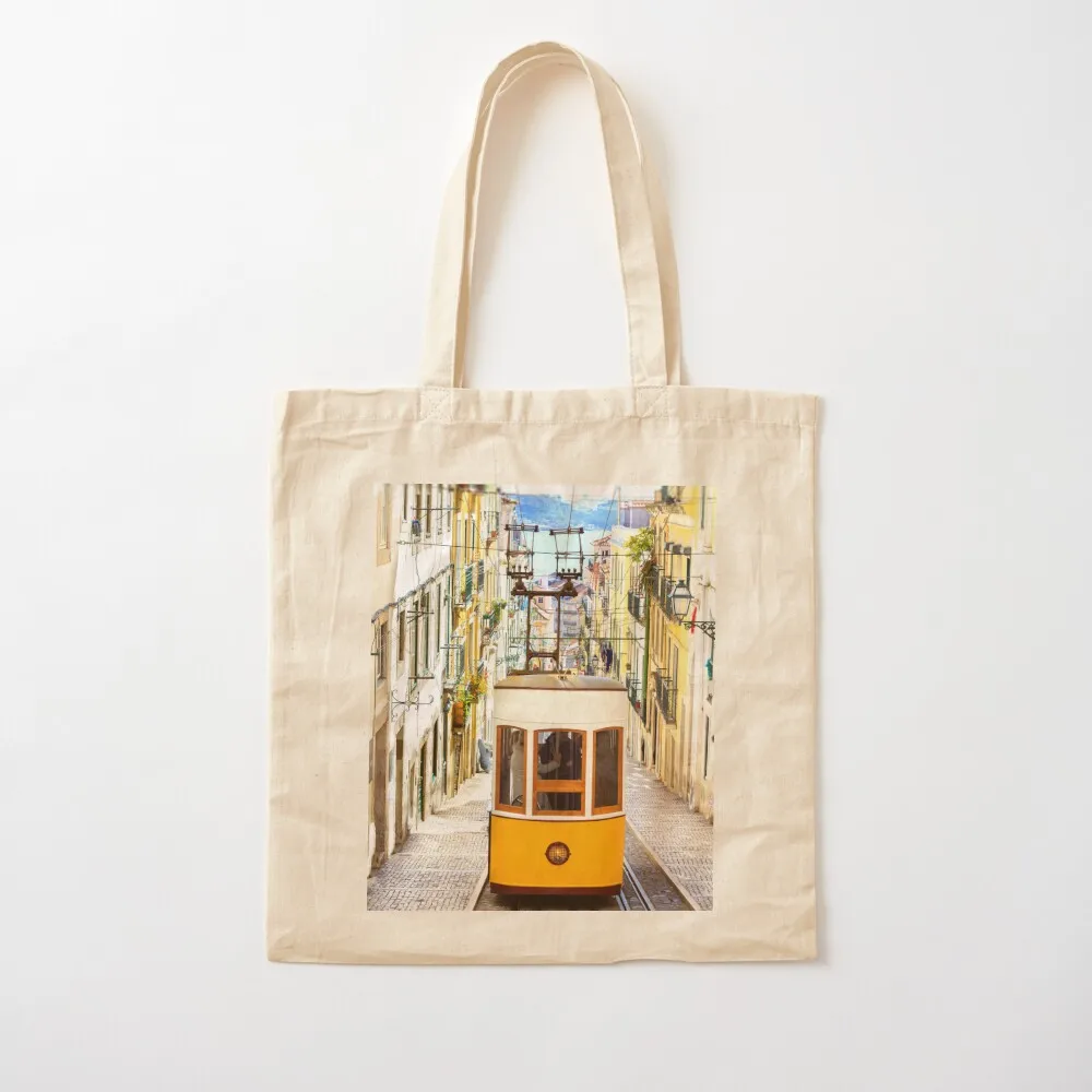 The Bica elevator at Bairro Alto, Lisbon, Portugal Tote Bag Cloth bags custom fabric bag Canvas Tote Bag