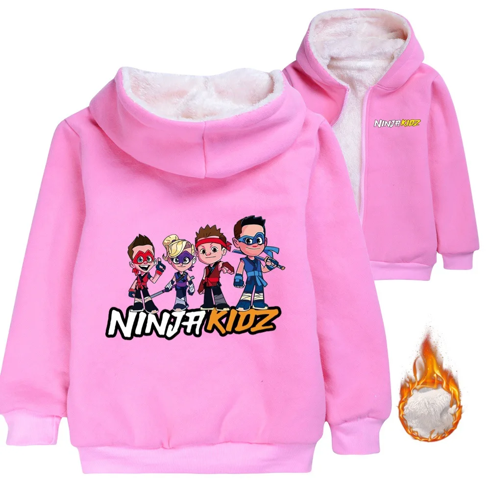 Jaket bulu musim dingin anak-anak, pakaian anak perempuan bertudung ritsleting, jaket hangat Game NINJA KIDZ