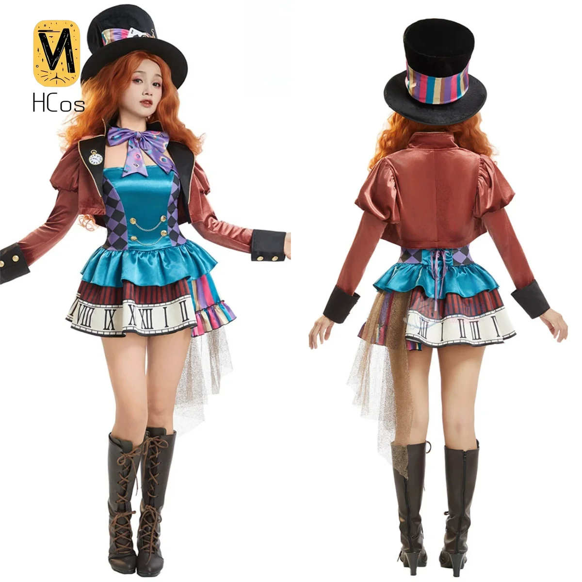Disfraz de Cosplay de Alicia en el País de las Maravillas, Versión Vestido de Fan-Art del Sombrerero Loco, Conjunto Completo Retro de Traje de Banquete de Corte con Sombrero y Accesorios para Hombre