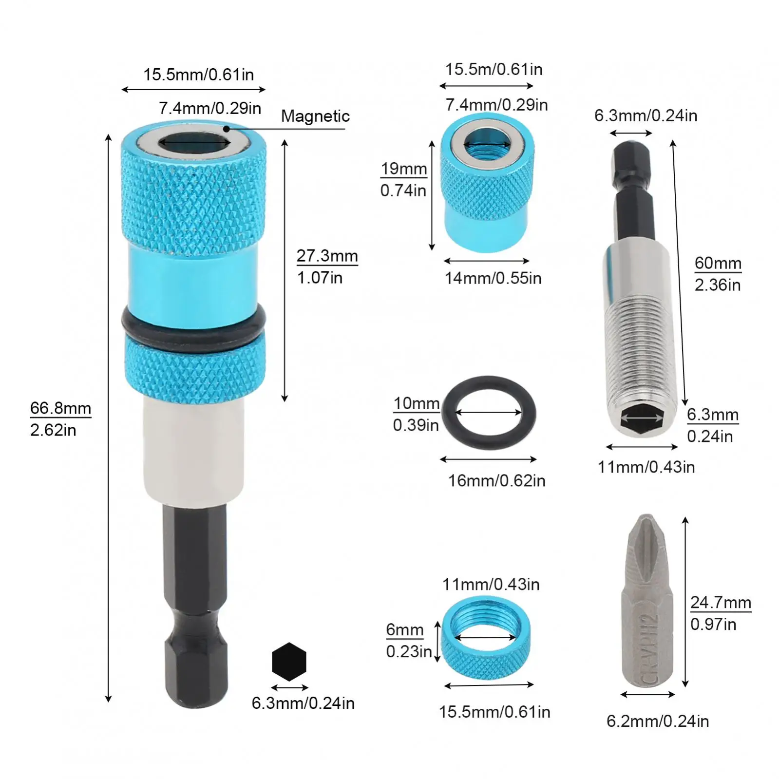 6 Pcs/set Adjustable Screw Depth Screwdriver Bit Holder 1/4 Inch Hex Shank Magnetic Screwdriver Drywall Drill Bit Holder