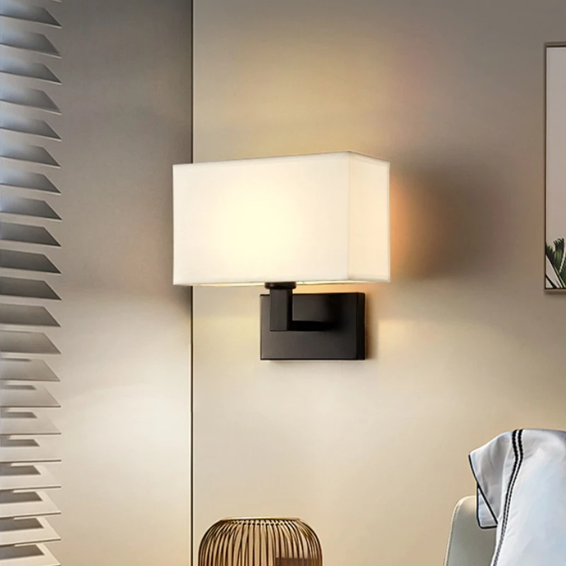 Hotel Bedside Wall Lamp Cross-border Modern Minimalist Bedroom Cloth Cover Reading Light  American Creative Interior Wall Lamp