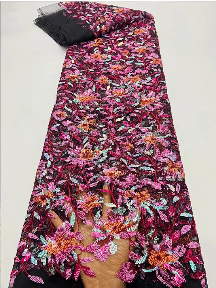 

1yard soft mesh fabric Vintage sequin flower sequin embroidery tela DIY cheongsam clothing matirial fabrics for dress