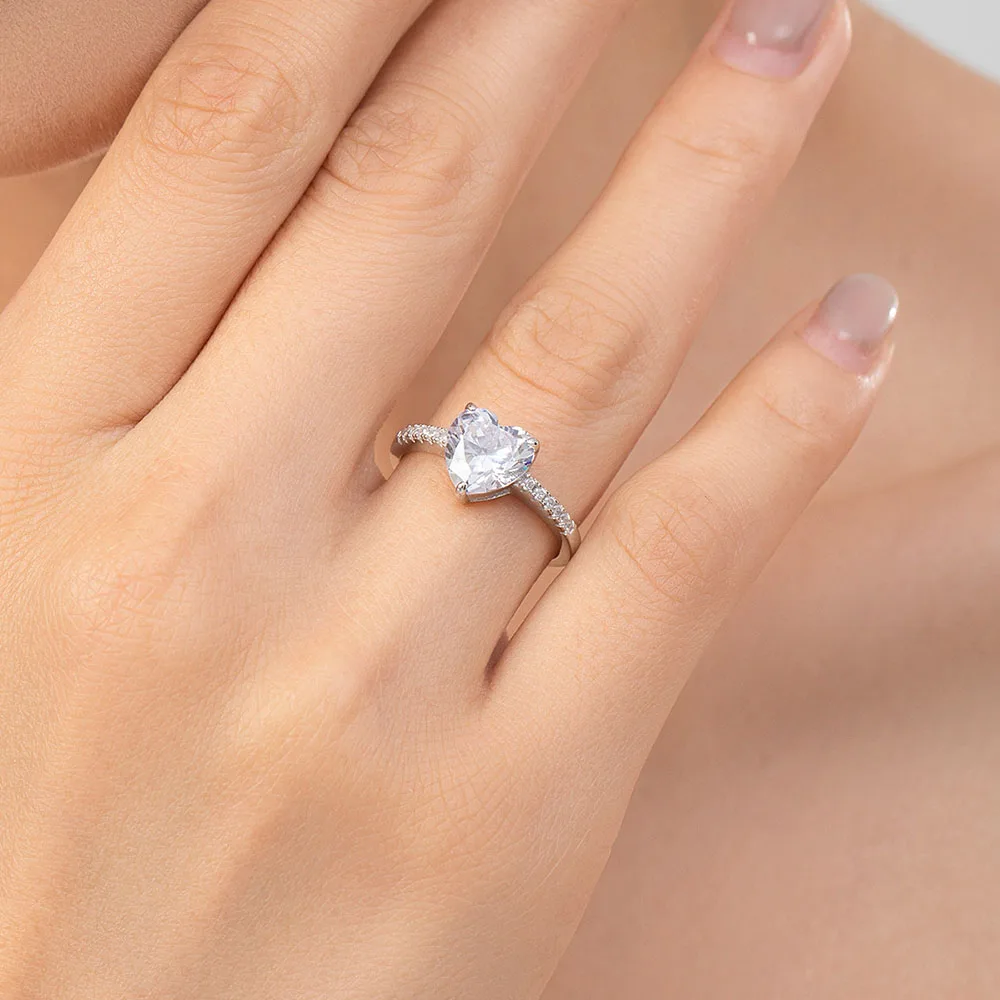 Apexelle Brand Luxury Jewelry 925 Sterling Silver Rings Romantic Dazzling Heart Shape Zircon Wedding Ring Fine Jewelry