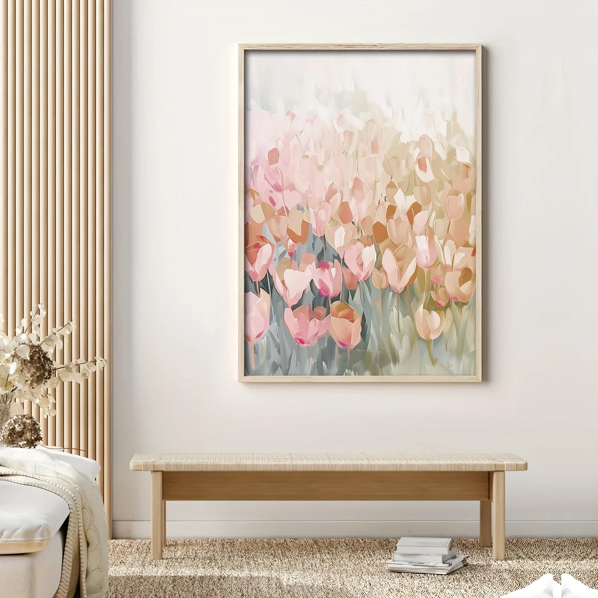 Abstract Spring Flower Poster Prints, Featuring Soft Pink Floral Art, Floral Field Wall Art, Plant Art, Warm And Elegant Abstrac