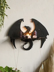 Gothic Black Dragon Wooden Floating Wall Shelf Crystal Shelf Moon Phase Candle Holder Wall Rack Aesthetic Witchy Room Decoration