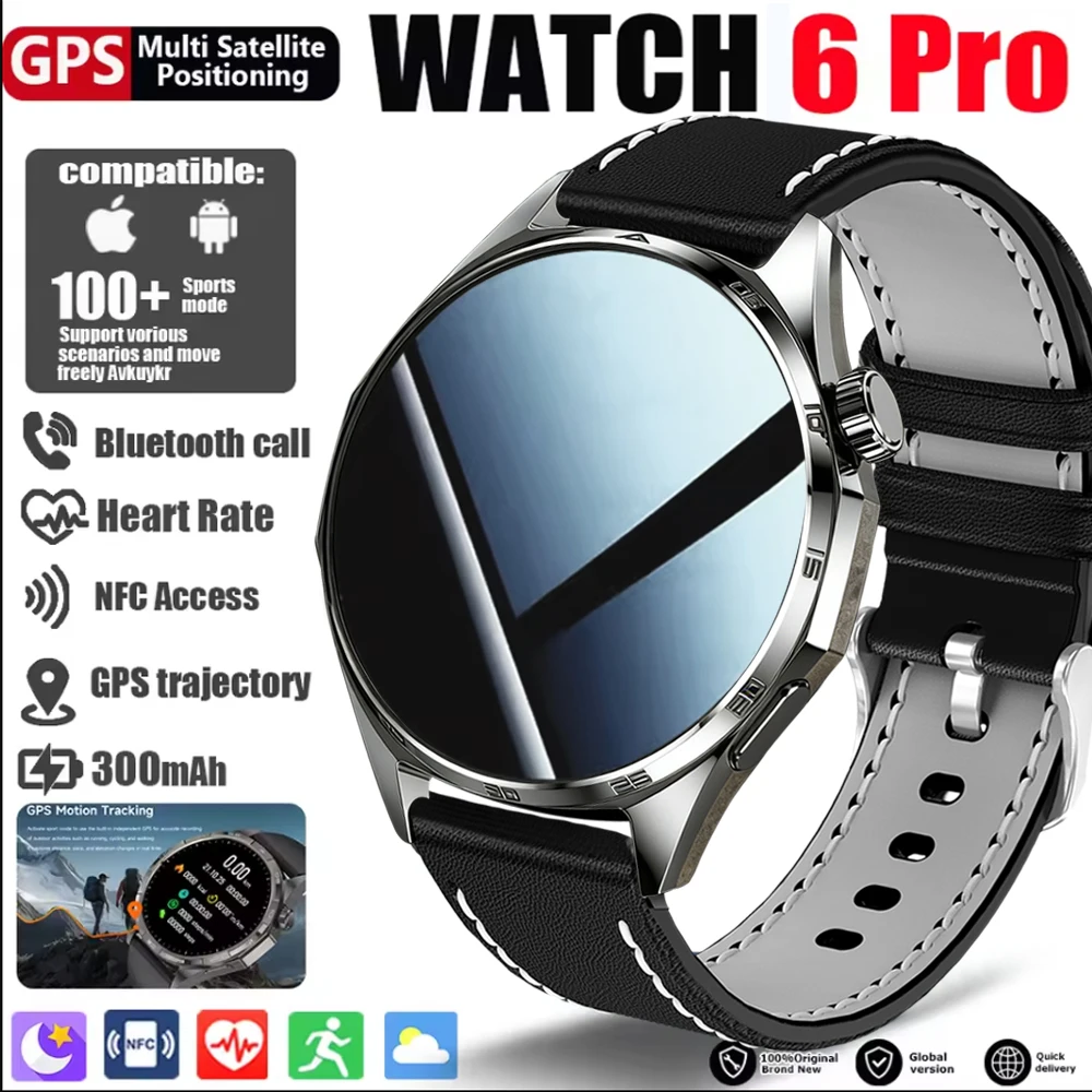 

Новые смарт-часы 2026 NFC GPS Watch 6 Pro для мужчин с мониторингом сердечного ритма и здоровья, водонепроницаемые IP68, с Bluetooth-вызовами, для HUAWEI