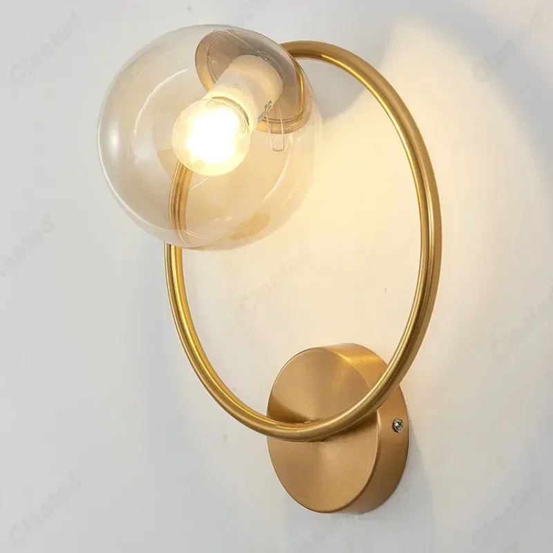 

Креативный светодиодный сферический стеклянный абажур E27, настенный светильник, прикроватная лампа для дома, гостиной, столовой, декоративная лампа