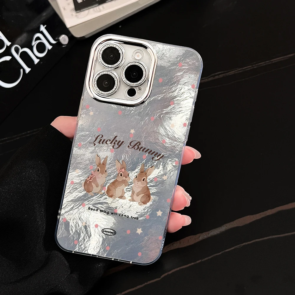 Große Hasen-Handyhülle für iPhone 17 16 14 15 13 12 Pro Max 16 15 14 Plus 17Air, galvanisierte Linse, stoßfest, weiche Hülle – Detail 5
