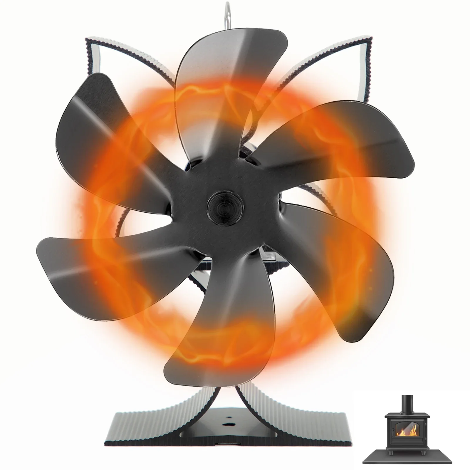 Kipas Perapian 6 Bilah Kipas Kompor Kipas Cerobong Aluminium Tenang Tanpa Daya 50 ° C Sampai 350 ° C Untuk Sebagian Besar Ventilasi Rumah Perapian