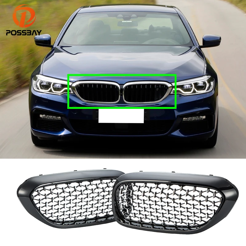 

1 Pair Car Front Bumper Grill Kindey Grille Chrome Diamond Style Cover for BMW G30 G38 2017 2018 2019 Auto Exterior Accessories