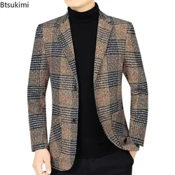 New 2024 Spring Autumn Business Casual Blazer Jackets Fashion Plaid Slim Fit Suit Coats Male Formal Wear Elegant Suits Gentleman