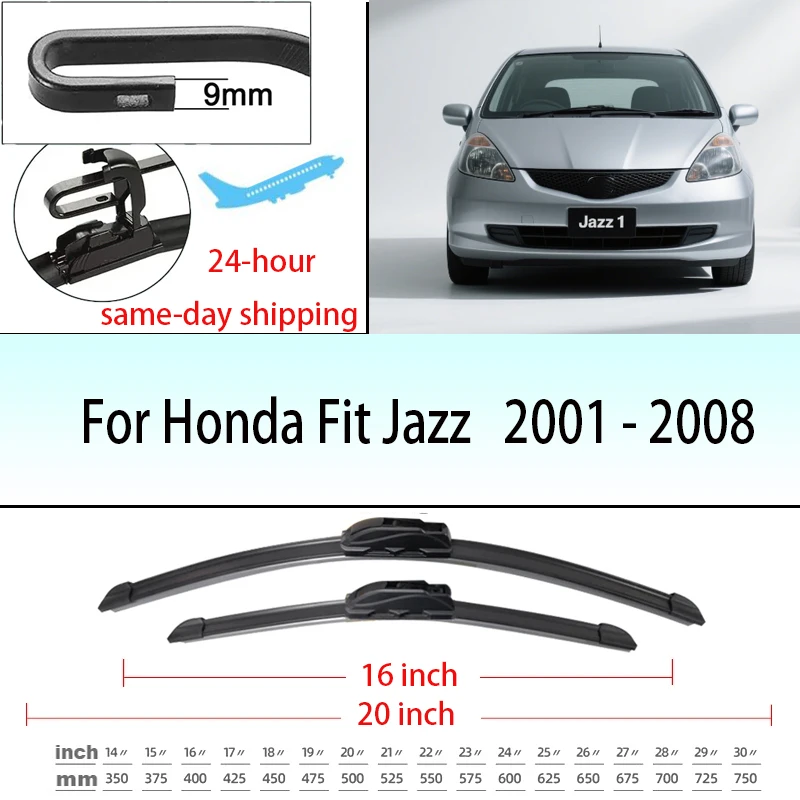 

For Honda Fit Jazz MK1 2001 - 2008 Front Windshield Wiper Blades 20"+16" Windscreen Window Accessories 2002 2003 2004 2005 2006