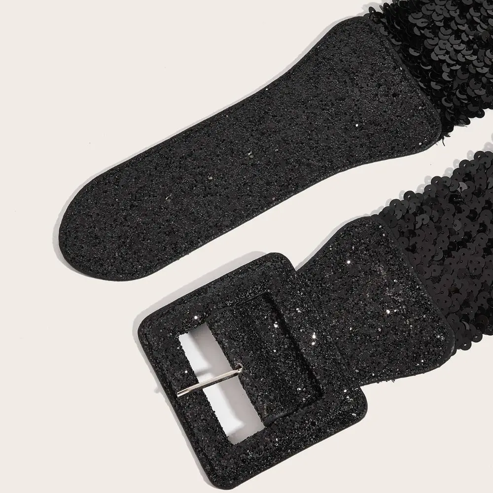 معدن مربع مشبك Blingbling الترتر Cummerbunds لامعة الكورية نمط مطاطا Cummerbunds الخصر إغلاق معطف حزام حزام عريض #5