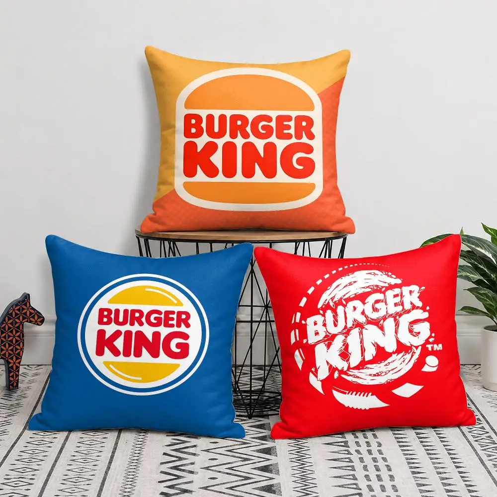 B-Burger King LOGO Cushion Cover Silky Short Plush Invisible Zipper Dustproof Sofa Pillow Case For Home Decor