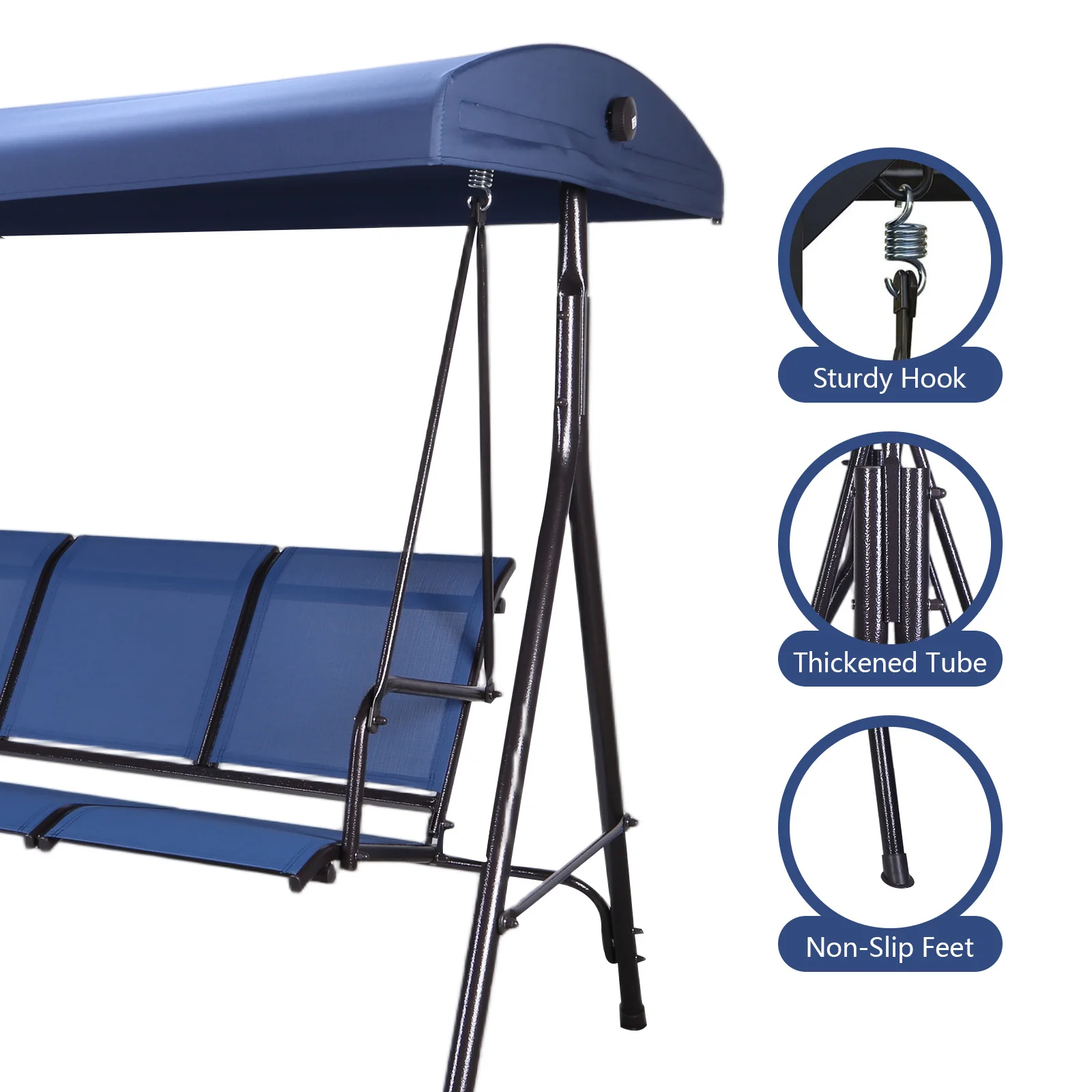 Balanços de pátio ao ar livre de 3 lugares com dossel balanço de varanda ajustável com suporte almofadas de atualização e bandeja lateral dobrável para