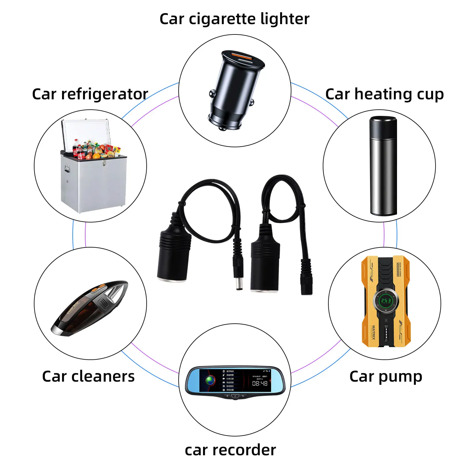 12V Car Cigarette Lighter to DC5.5x2.1mm Converter 18AWG Power Cable Standard DC Adapter Cable for Car Charger Connection Cable