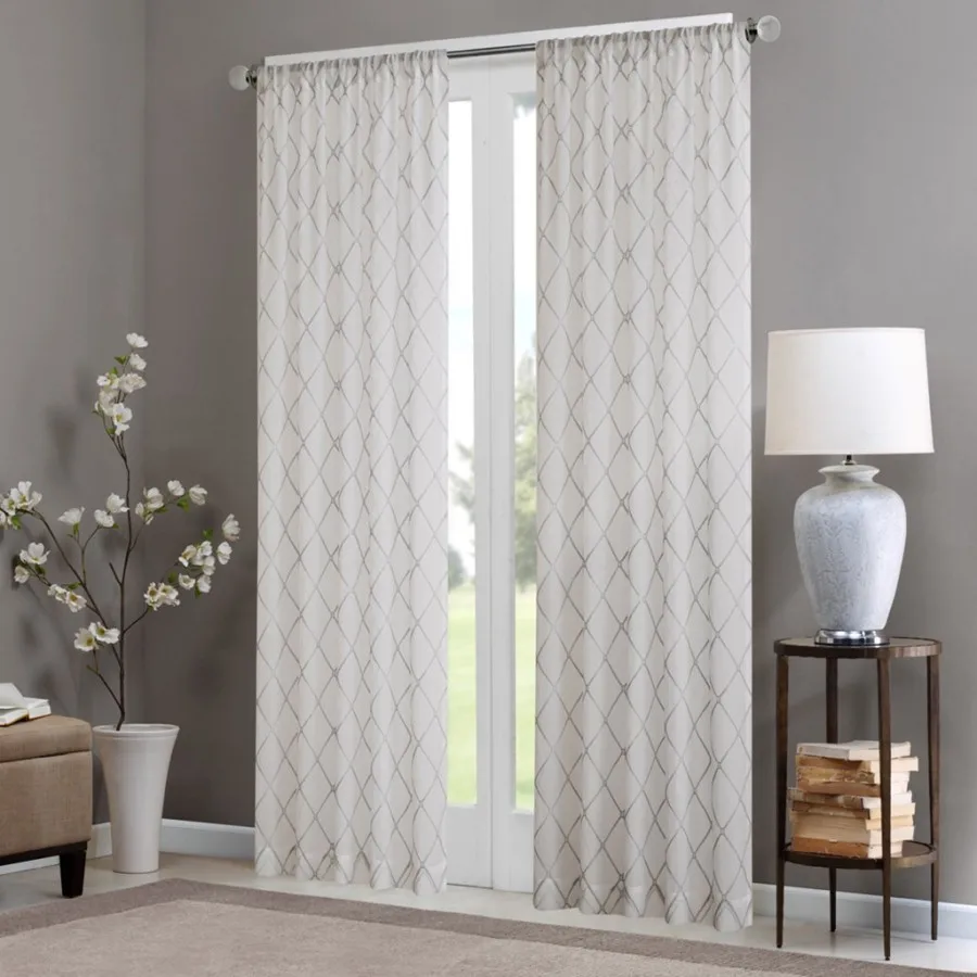 

Diamond Sheer Window Curtain Panel for Living Room, Polyester, White, Light Filtering and Elegant Drape